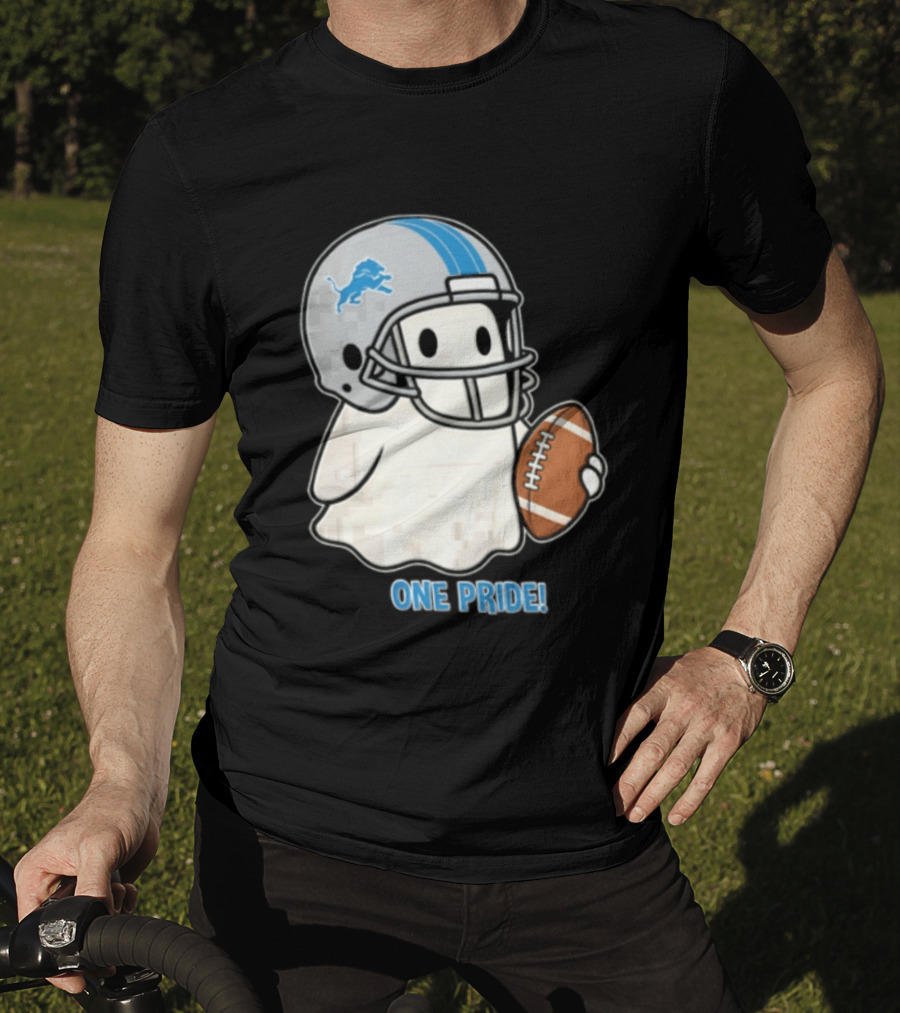 Detroit Lions Ghost One Pride Football Helmet And Ball T-Shirt