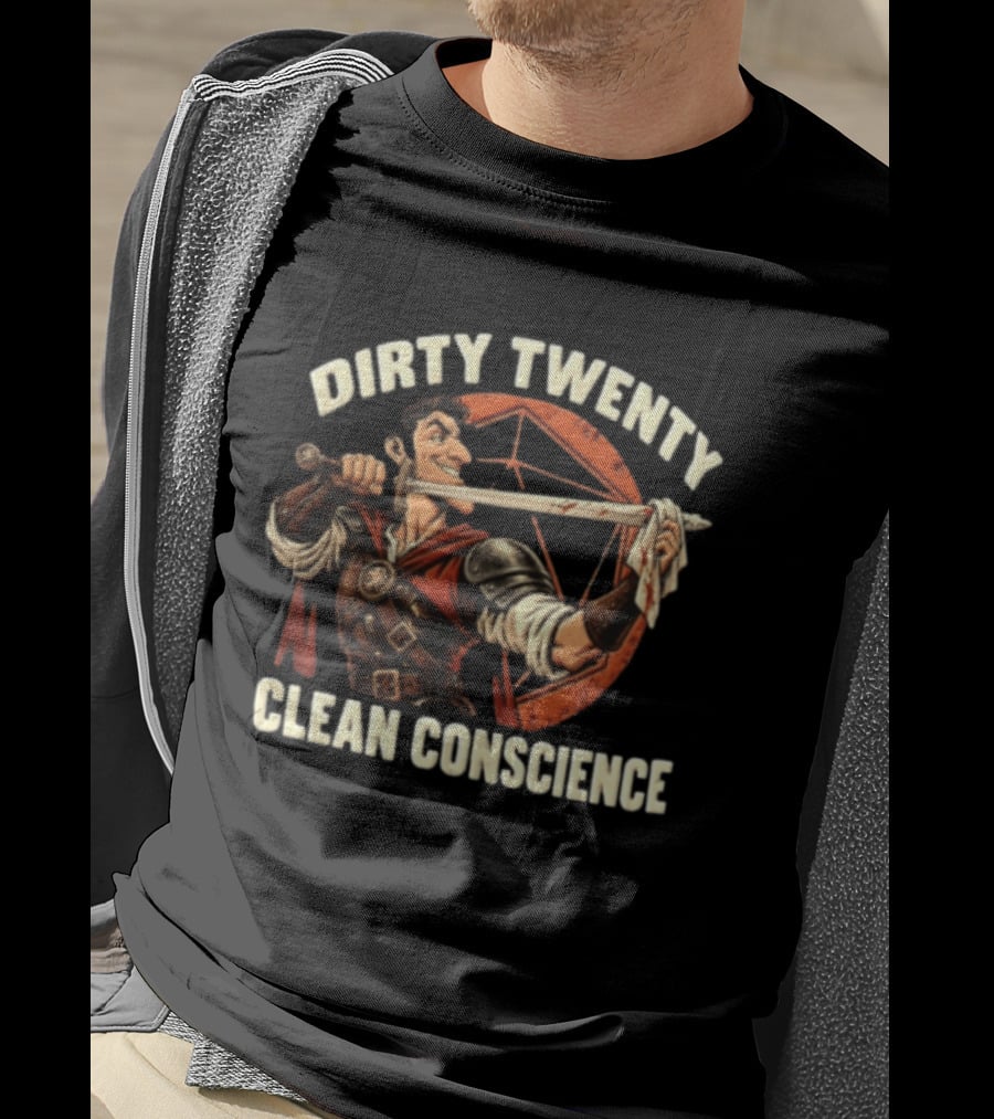 Dirty Twenty Clean Conscience Smiling Warrior With Bloody Sword T-Shirt