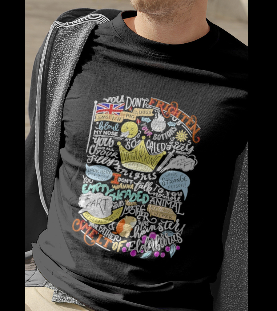 Monty Python Holy Grail Taunting French Knight Humorous Quote Crown Flag T-Shirt