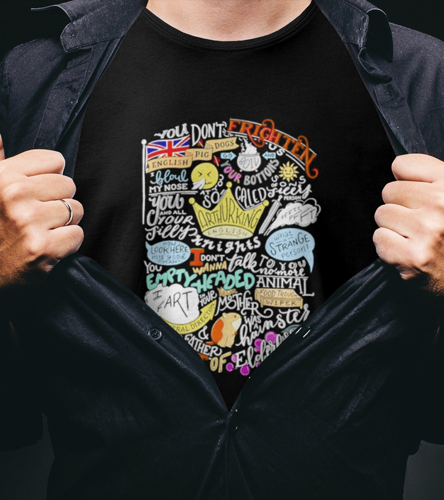 Monty Python Holy Grail Taunting French Knight Humorous Quote Crown Flag T-Shirt