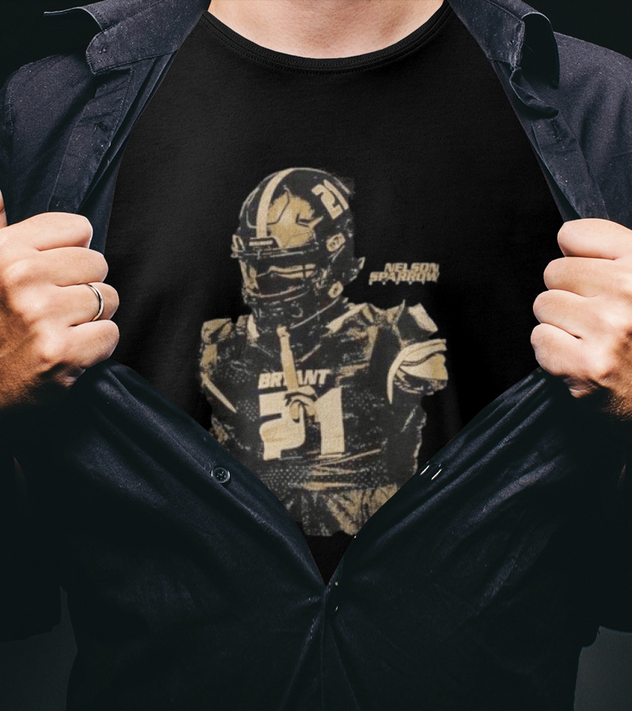 Bryant Bulldogs Nelson Sparrow No 21 Safety Distressed Football T-Shirt