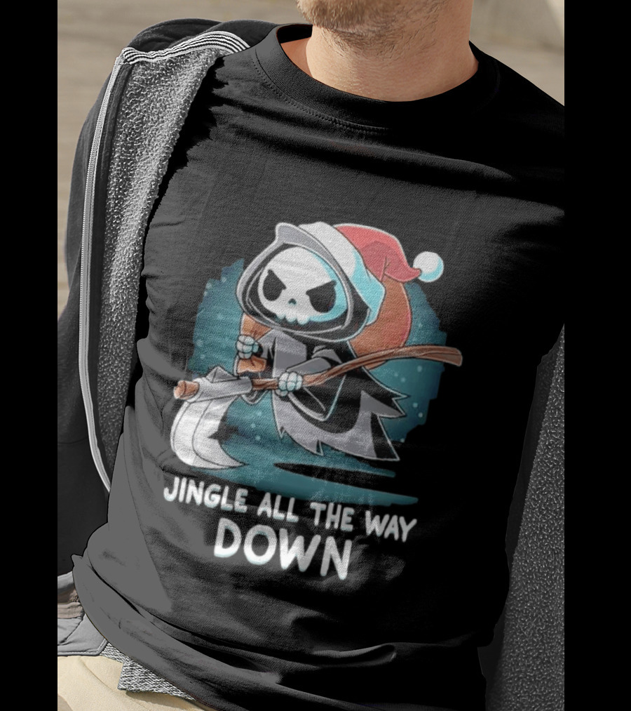 Jingle All The Way Down Grim Reaper Santa Hat T-Shirt