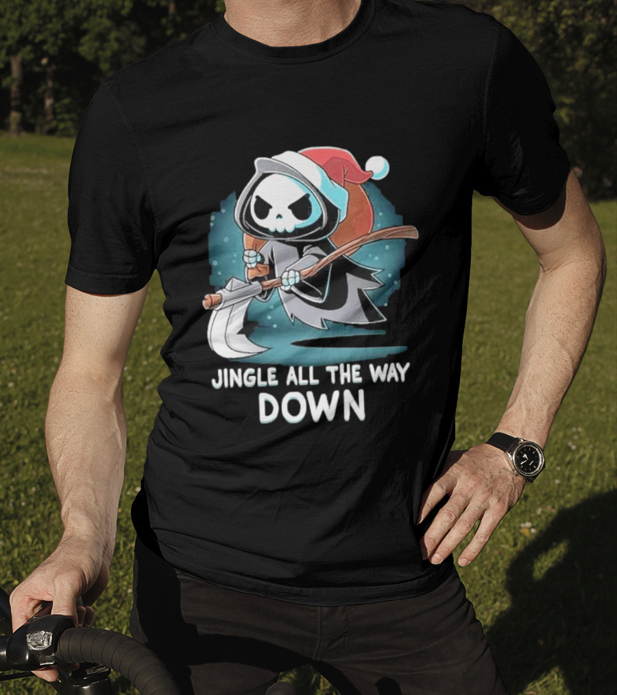 Jingle All The Way Down Grim Reaper Santa Hat T-Shirt