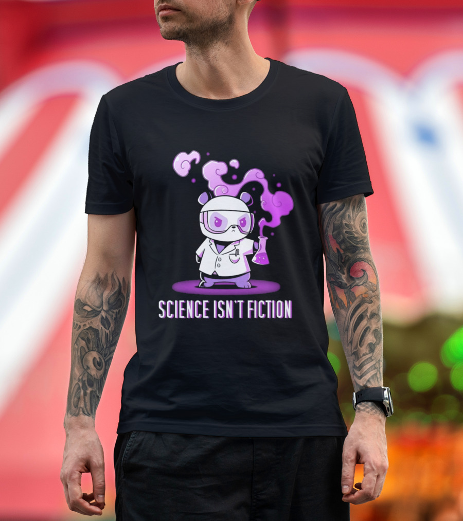 Science Isn't Fiction Panda Scientist With Beaker And Purple Smoke T-Shirt