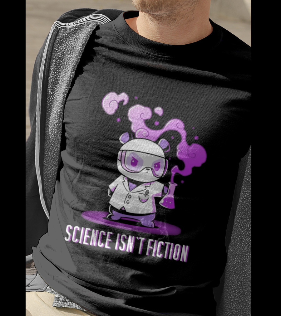 Science Isn't Fiction Panda Scientist With Beaker And Purple Smoke T-Shirt