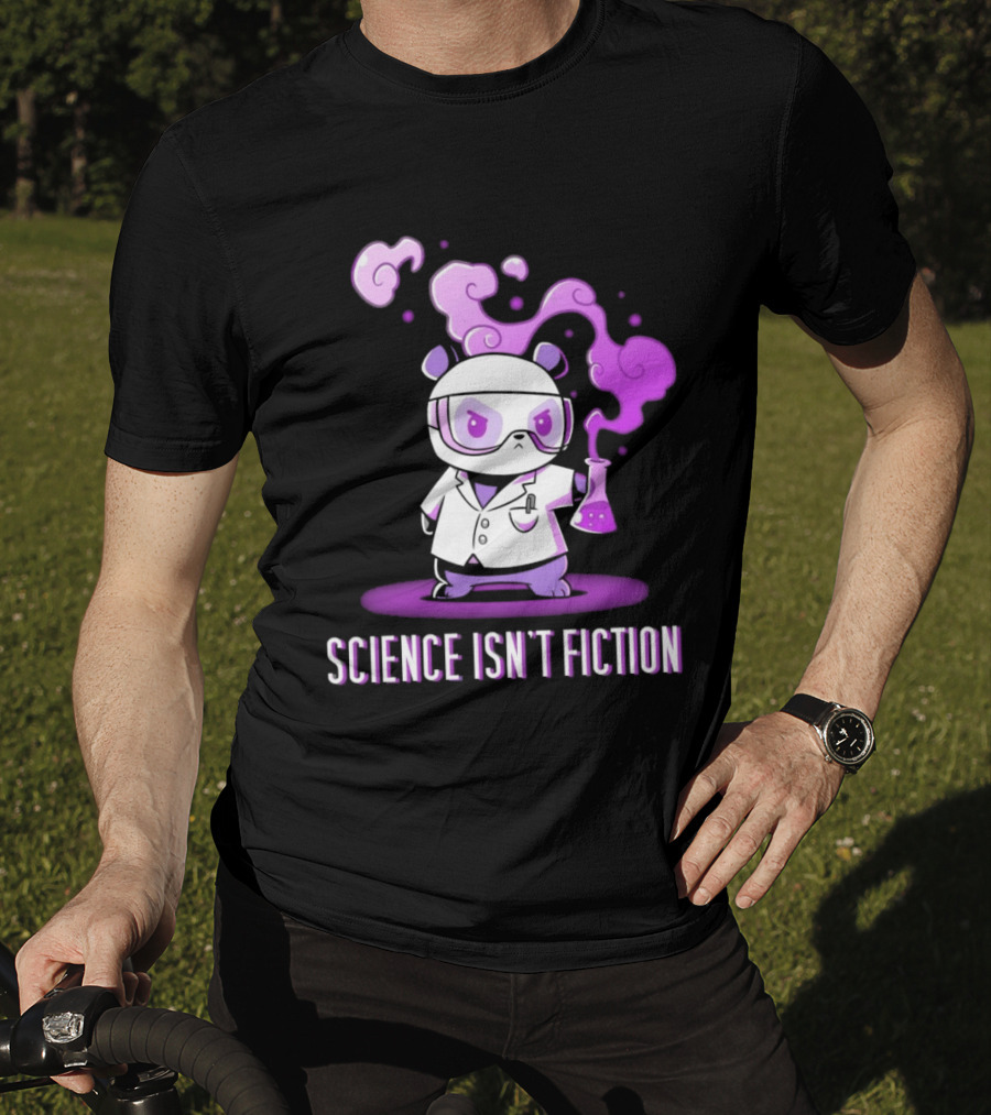Science Isn't Fiction Panda Scientist With Beaker And Purple Smoke T-Shirt