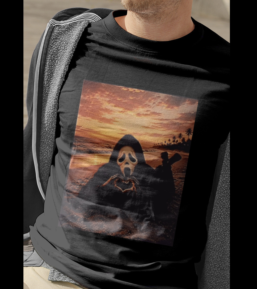 Ghostface Romantic Beach Sunset Valentine's Day Scream Lover T-Shirt