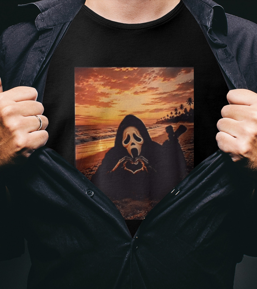 Ghostface Romantic Beach Sunset Valentine's Day Scream Lover T-Shirt