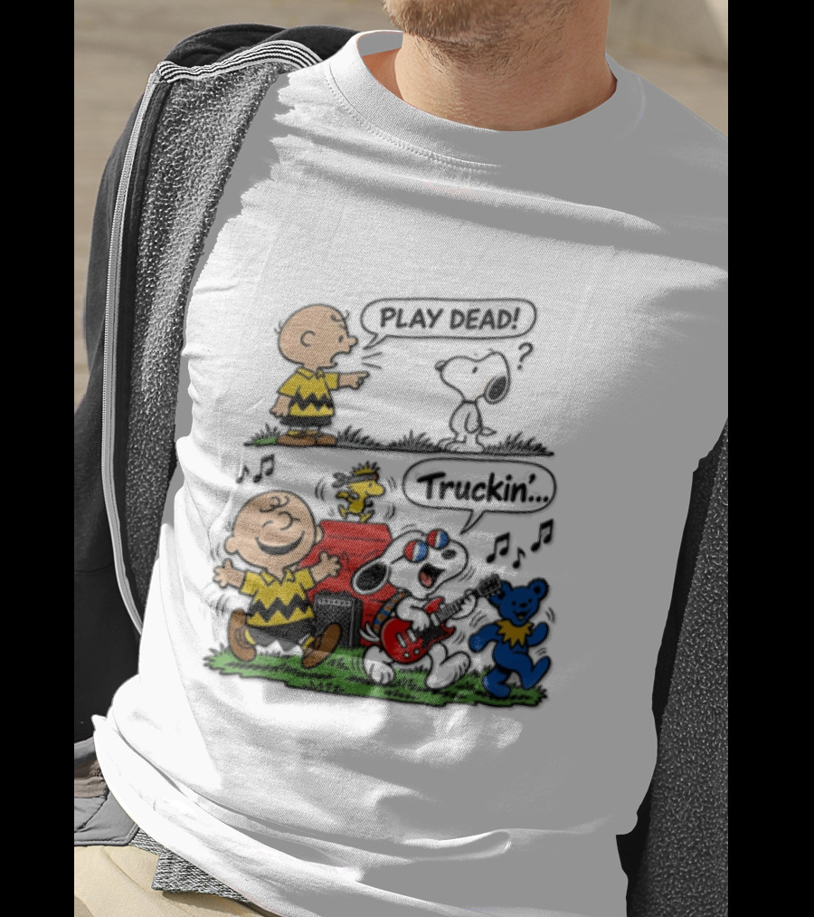 Charlie Brown Snoopy Grateful Dead Play Dead Truckin Dancing Characters T-Shirt
