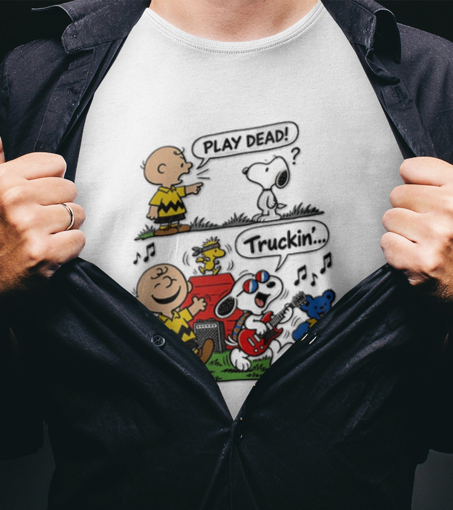 Charlie Brown Snoopy Grateful Dead Play Dead Truckin Dancing Characters T-Shirt