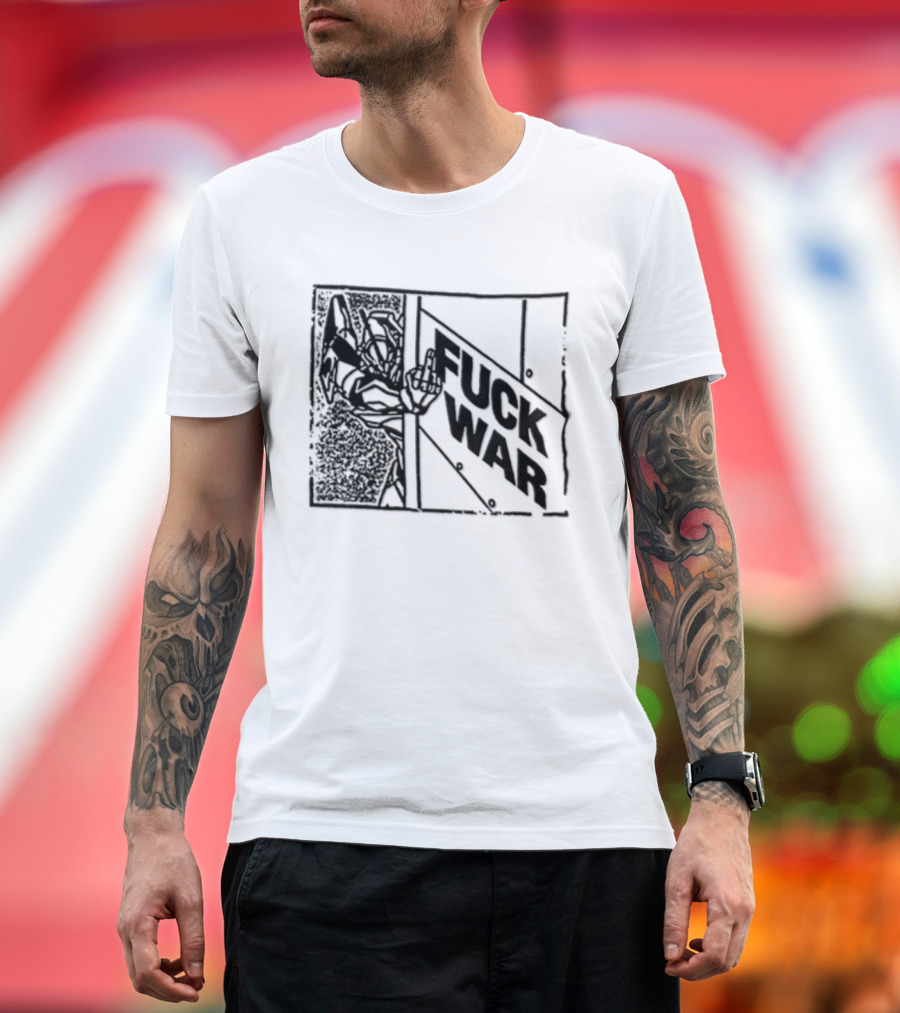 Fuck War Robot Middle Finger Gesture T-Shirt