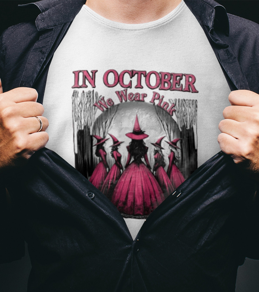 In October We Wear Pink Five Witches Pink Dresses Forest Moon T-Shirt