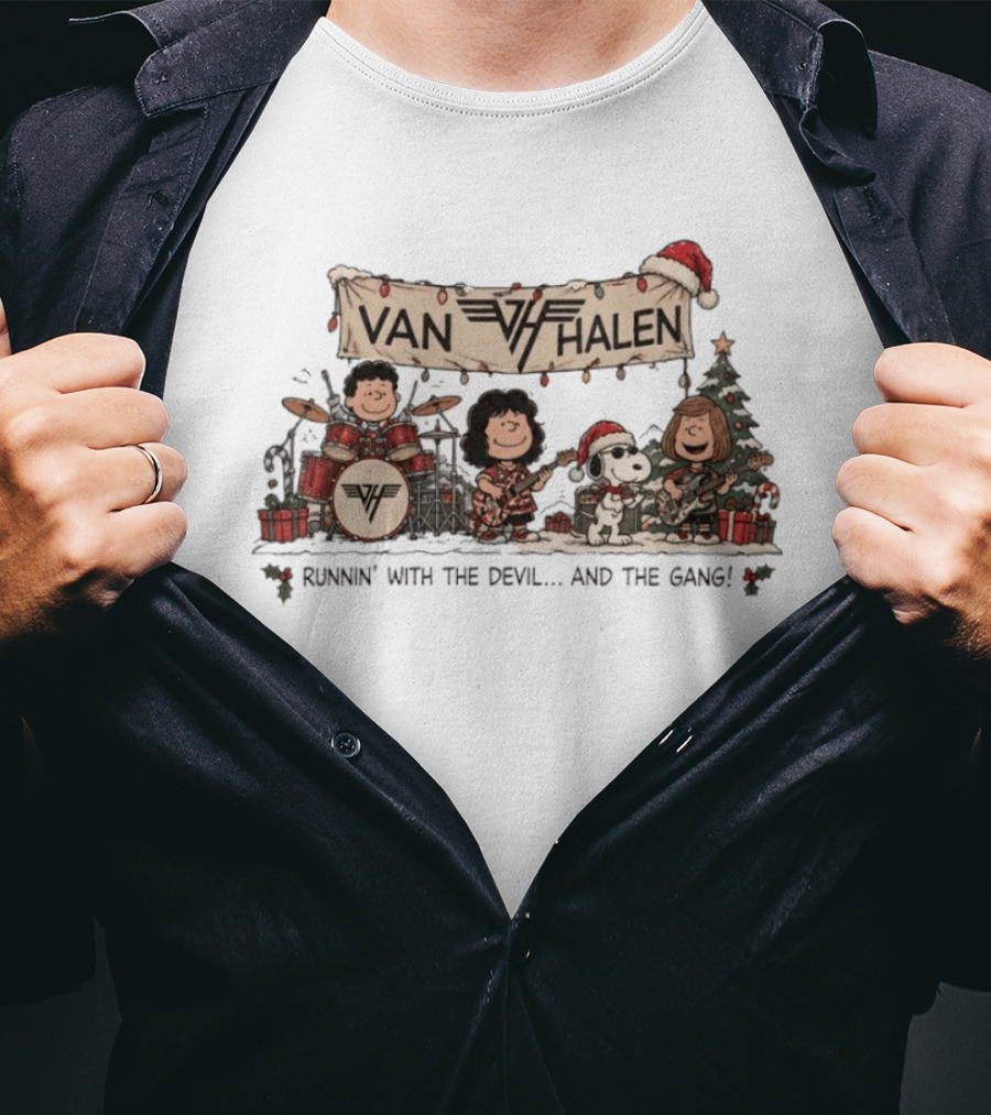 Van Halen Snoopy Peanuts Gang Runnin' With The Devil Christmas T-Shirt