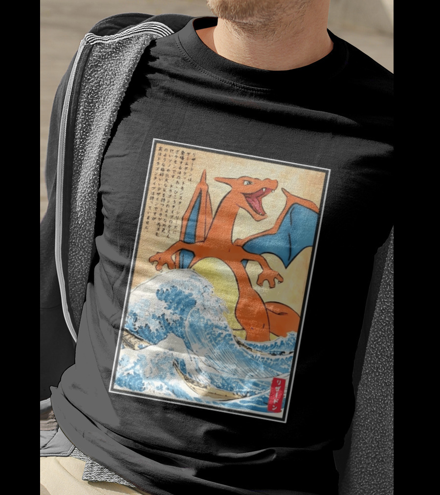 Charizard Ukiyo E Wave Japanese Pokemon Lizardon Kanagawa Print T-Shirt
