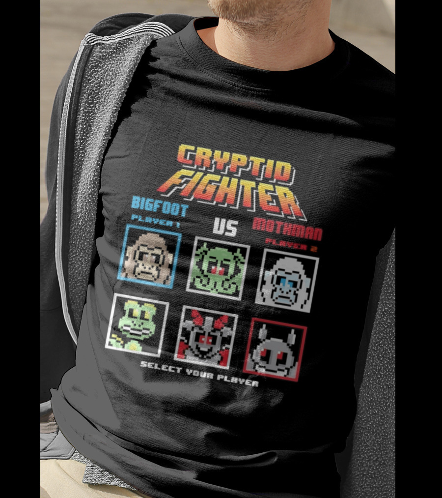 Cryptid Fighter Bigfoot Player 1 Vs Mothman Player 2 Select Your Player T-Shirt