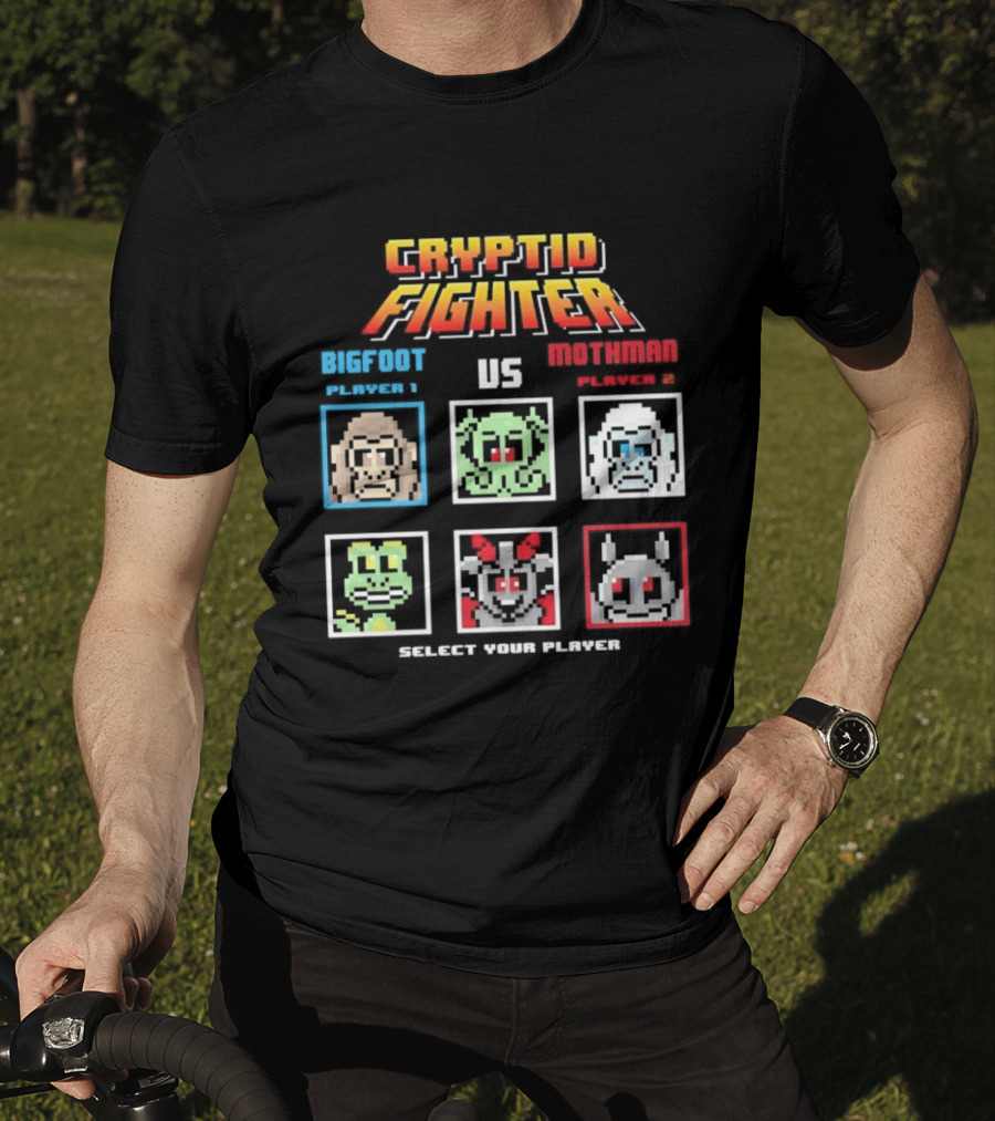 Cryptid Fighter Bigfoot Player 1 Vs Mothman Player 2 Select Your Player T-Shirt