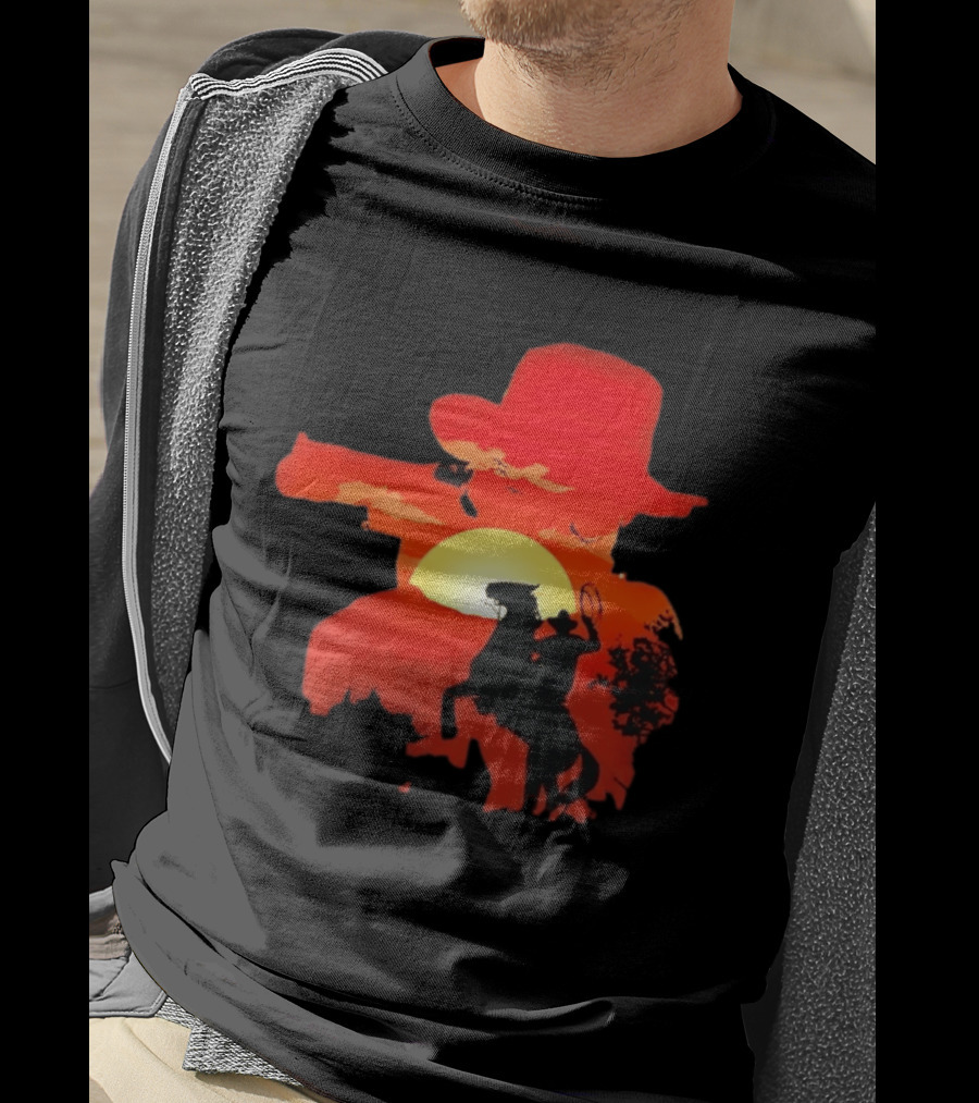 Red Dead Redemption Cowboy Sunset Western Horseback Adventure T-Shirt