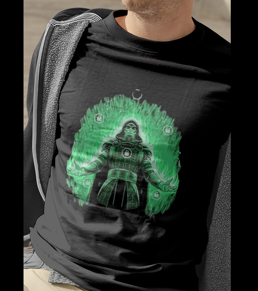 Doctor Doom Marvel Villain Green Flame Power Locked T-Shirt