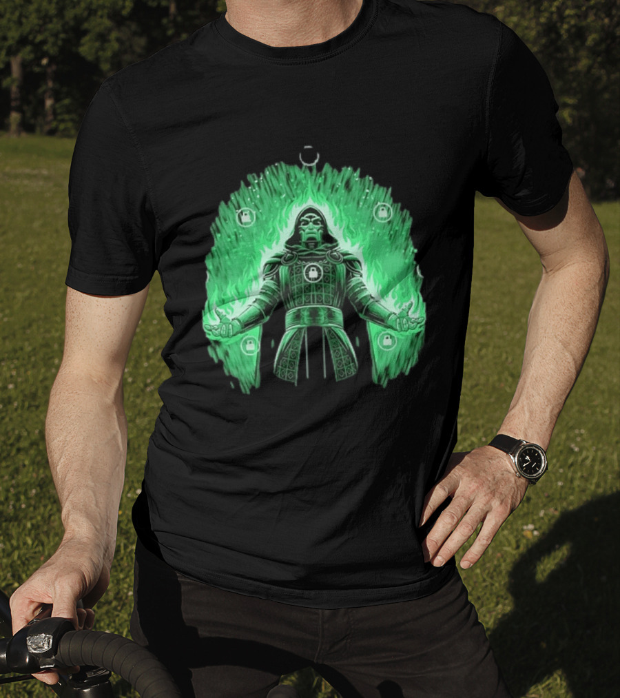 Doctor Doom Marvel Villain Green Flame Power Locked T-Shirt