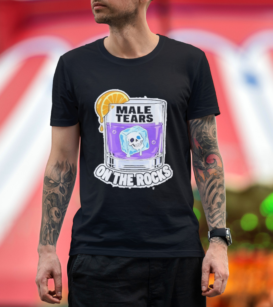 Male Tears On The Rocks Skull Ice Cube Glass Orange Slice T-Shirt