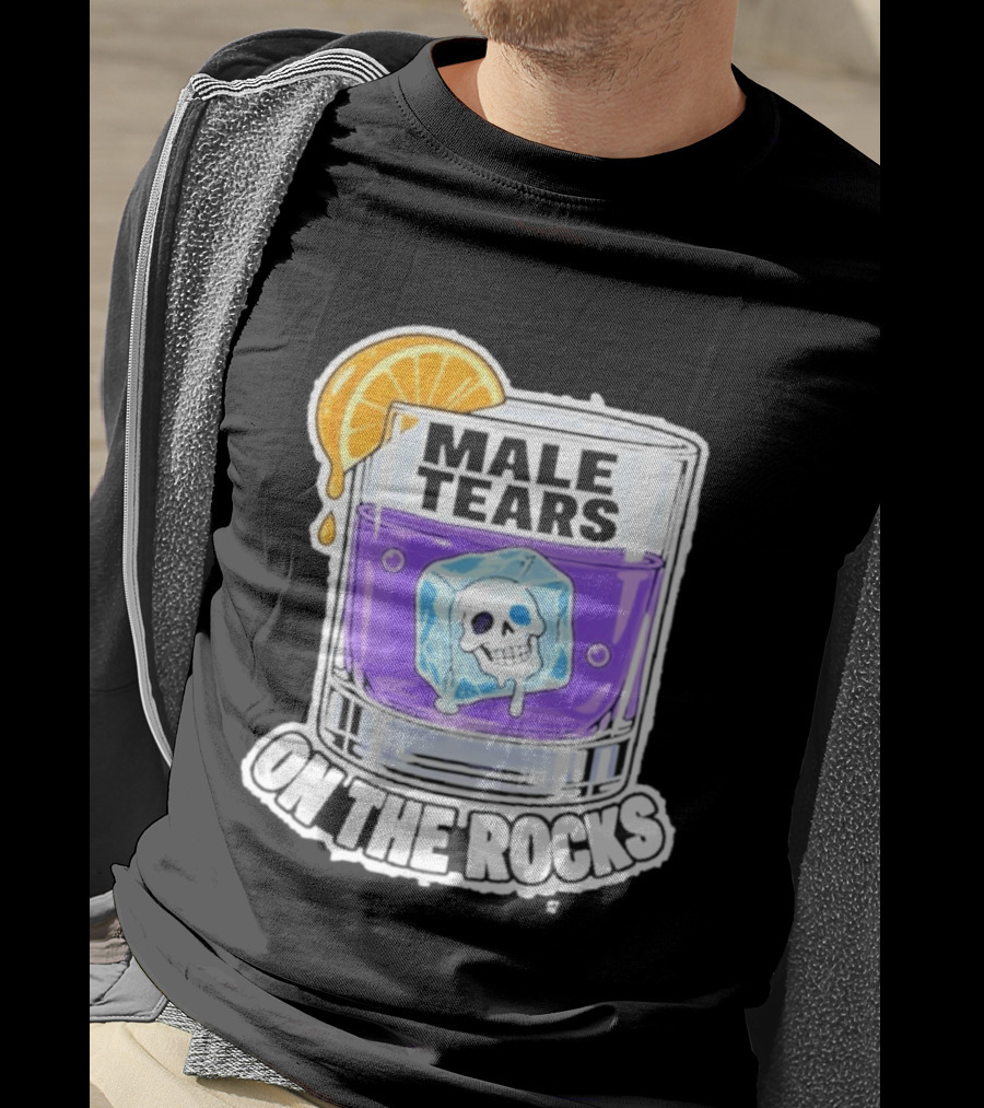 Male Tears On The Rocks Skull Ice Cube Glass Orange Slice T-Shirt