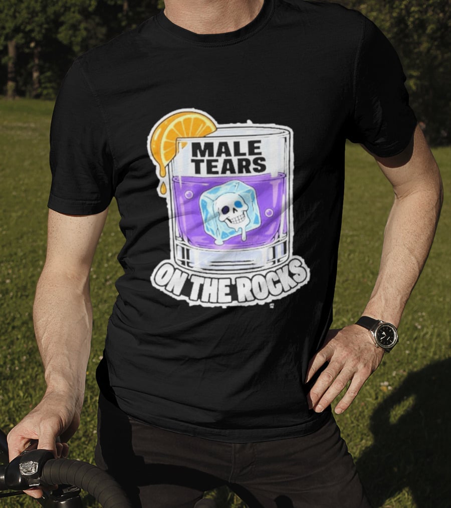 Male Tears On The Rocks Skull Ice Cube Glass Orange Slice T-Shirt