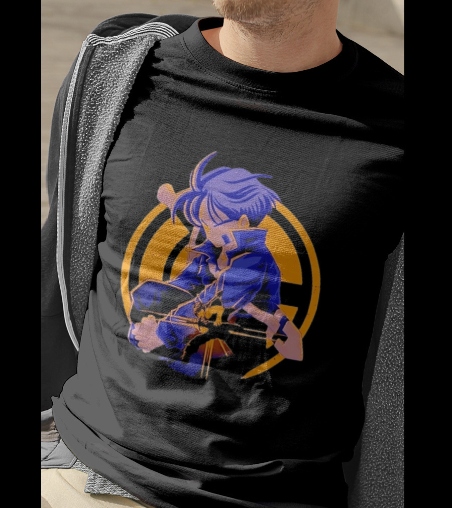 Future Trunks Dragon Ball Z Anime Character Illustrated Sitting Pose T-Shirt