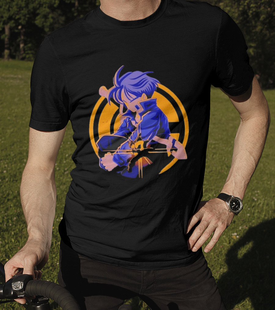 Future Trunks Dragon Ball Z Anime Character Illustrated Sitting Pose T-Shirt