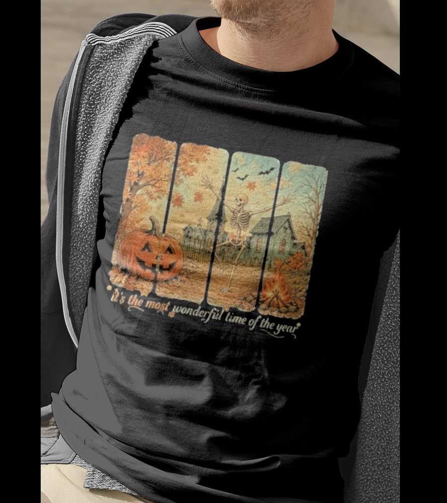 It's The Most Wonderful Time Of The Year Spooky Skeleton Pumpkin Campfire Halloween T-Shirt