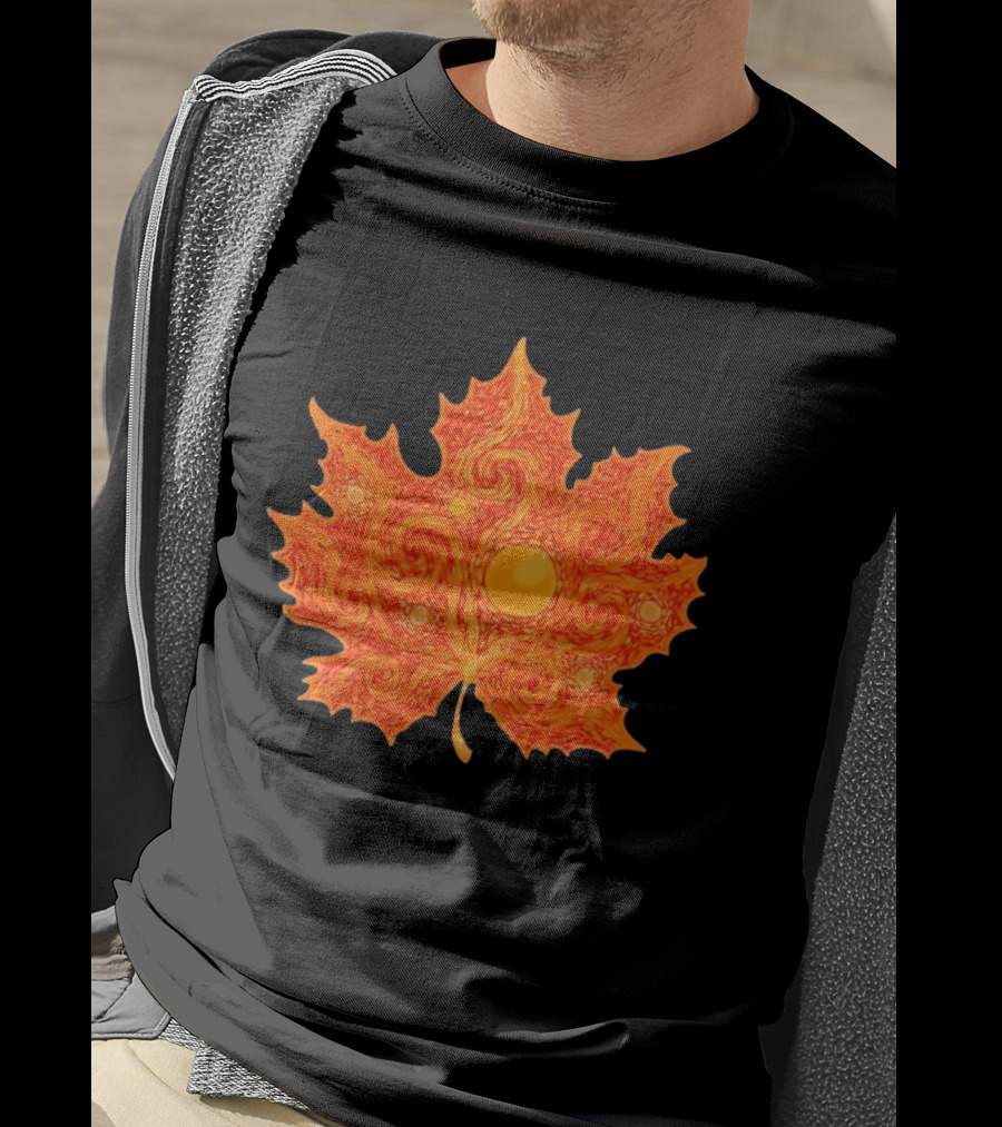 Starry Night Orange Maple Leaf Autumn Swirl T-Shirt
