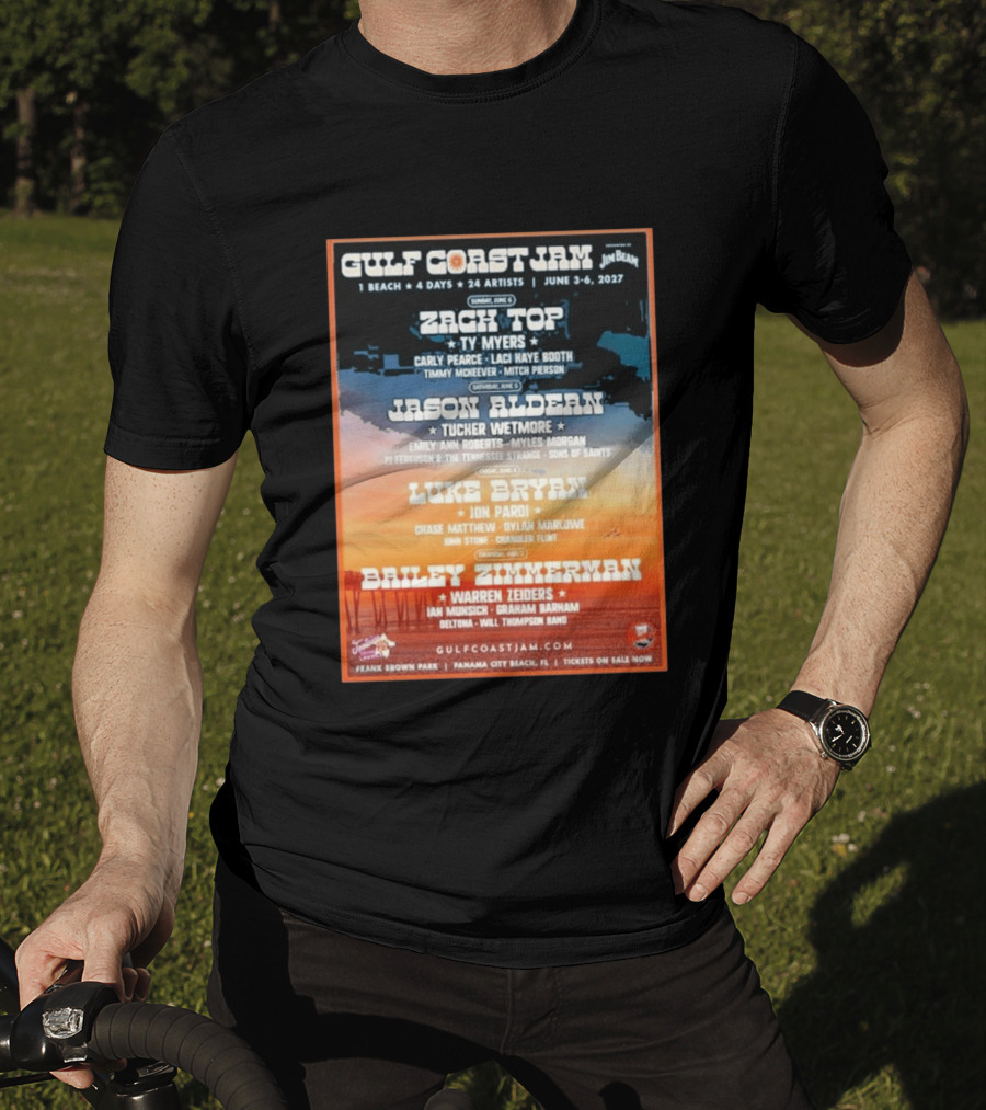 Gulf Coast Jam 2027 Panama City Beach June 3 6 Zach Top Jason Aldean Luke Bryan Bailey Zimmerman T-Shirt