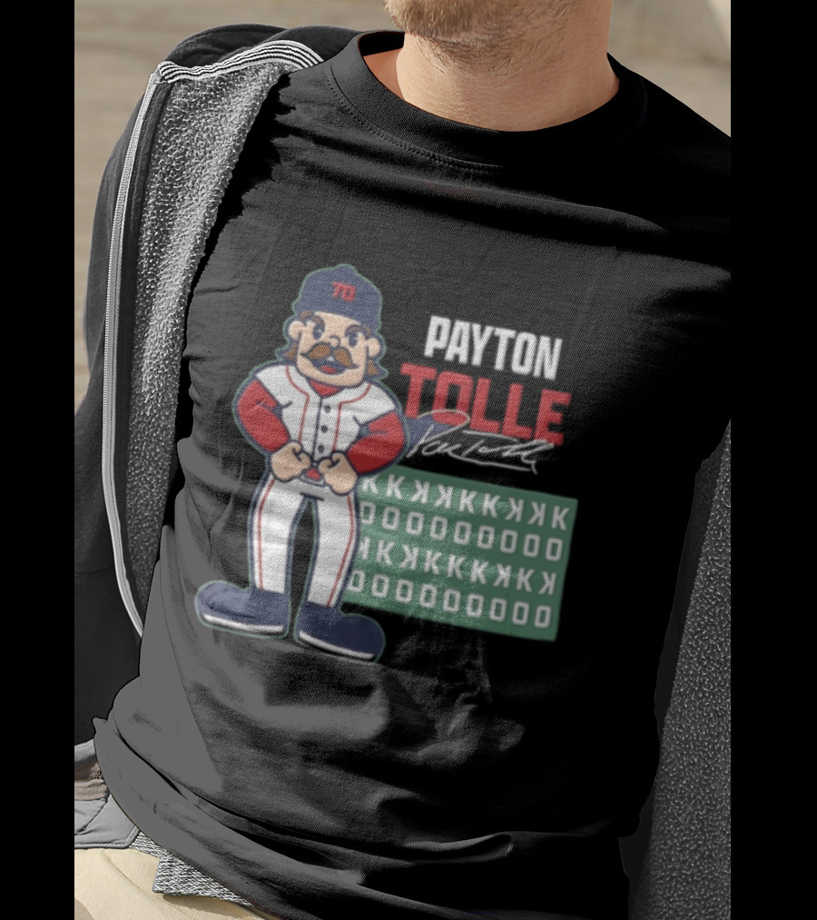 Payton Tolle Cartoon Baseball Player Mustache Cap K Strikeouts T-Shirt