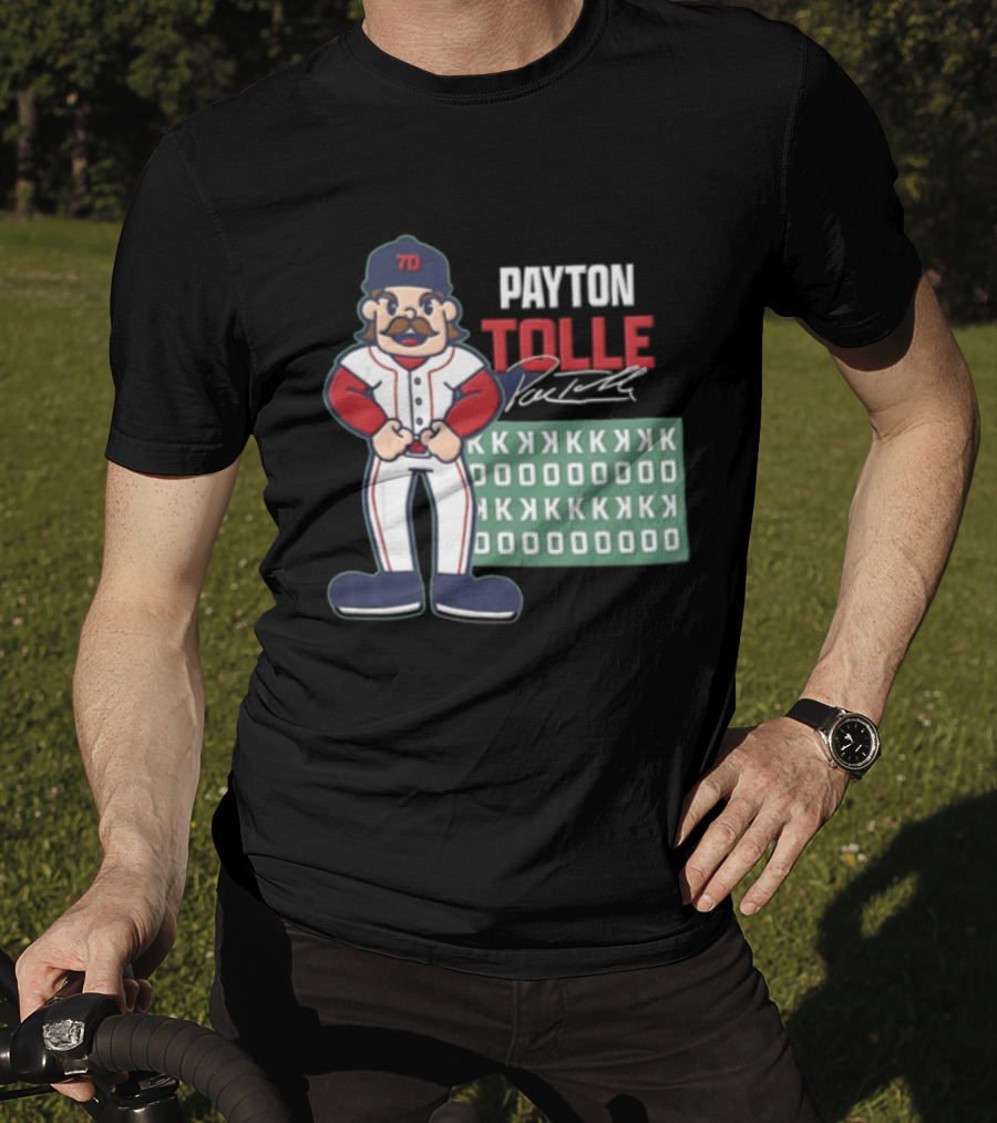 Payton Tolle Cartoon Baseball Player Mustache Cap K Strikeouts T-Shirt