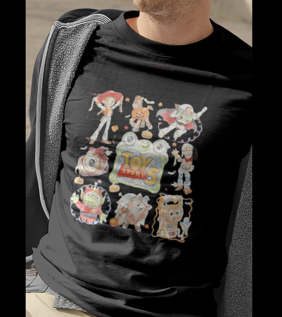 Toy Story 5 Halloween 2026 Buzz Woody Jessie Hamm Alien Potato Rex Bo Peep Slinky Decorations T-Shirt