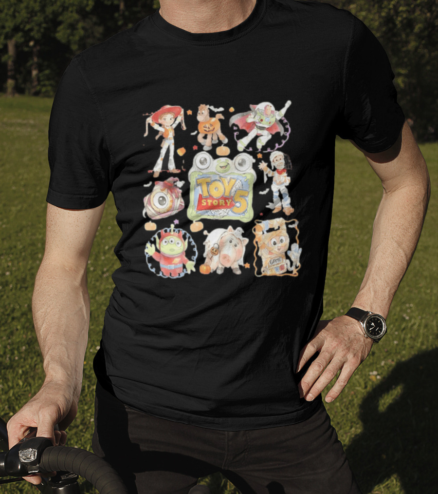 Toy Story 5 Halloween 2026 Buzz Woody Jessie Hamm Alien Potato Rex Bo Peep Slinky Decorations T-Shirt