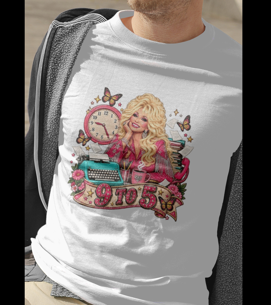 9 To 5 Dolly Parton Music Western Cowgirl Icon With Butterflies And Typewriter T-Shirt