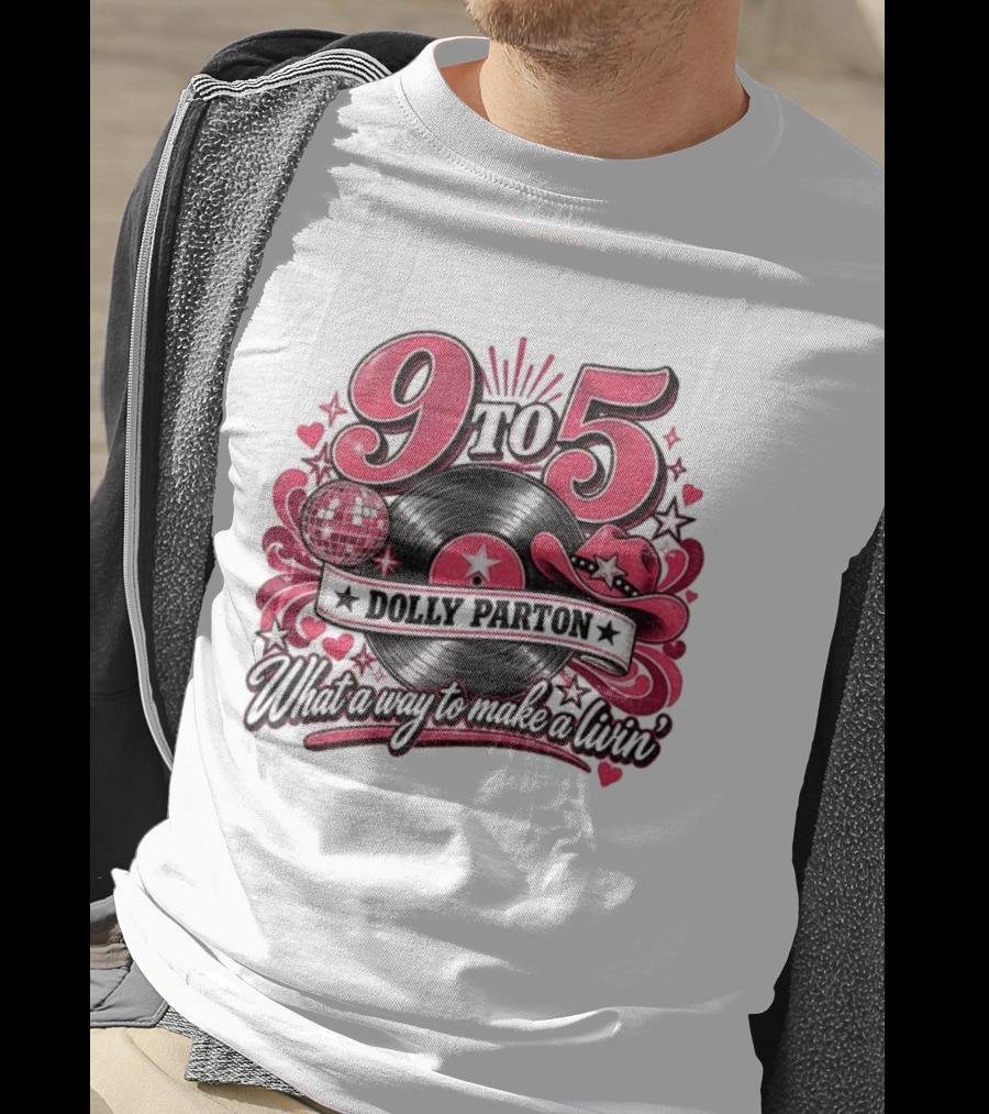 9 To 5 Dolly Parton What A Way To Make A Livin' Disco Cowgirl Hat Vinyl Record T-Shirt