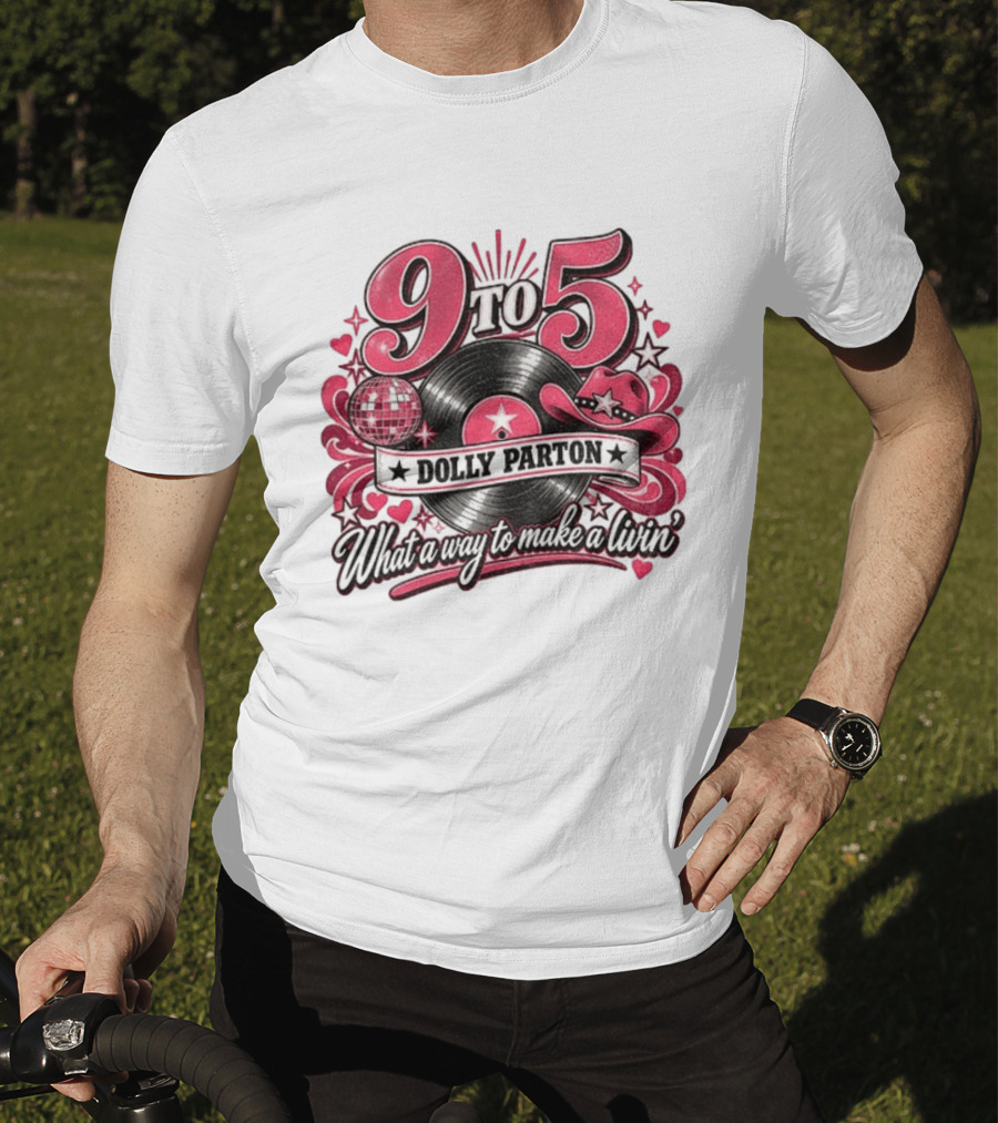 9 To 5 Dolly Parton What A Way To Make A Livin' Disco Cowgirl Hat Vinyl Record T-Shirt