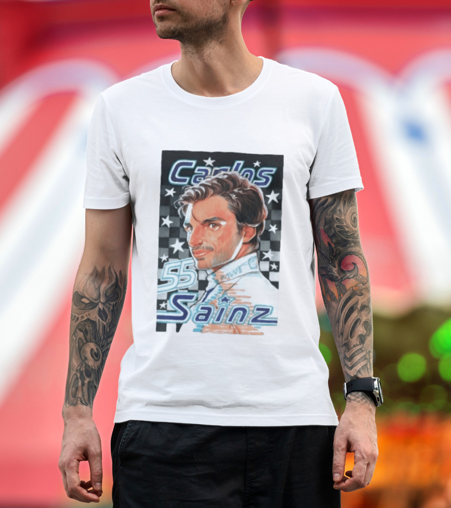 Carlos Sainz No 55 Formula 1 Racing Star Checkerboard T-Shirt