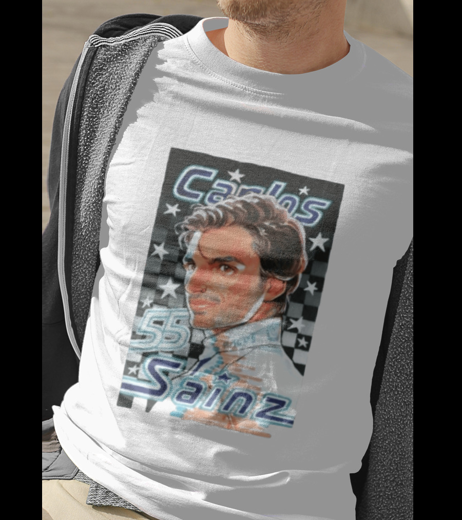 Carlos Sainz No 55 Formula 1 Racing Star Checkerboard T-Shirt