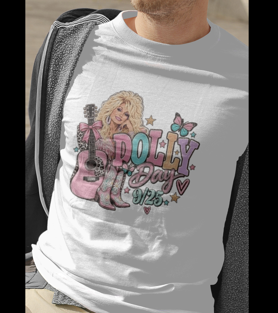 Dolly Day 9/25 Pink Butterfly Guitar Boots Stars T-Shirt
