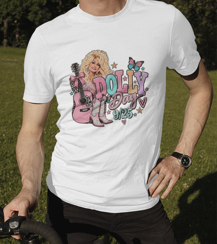 Dolly Day 9/25 Pink Butterfly Guitar Boots Stars T-Shirt