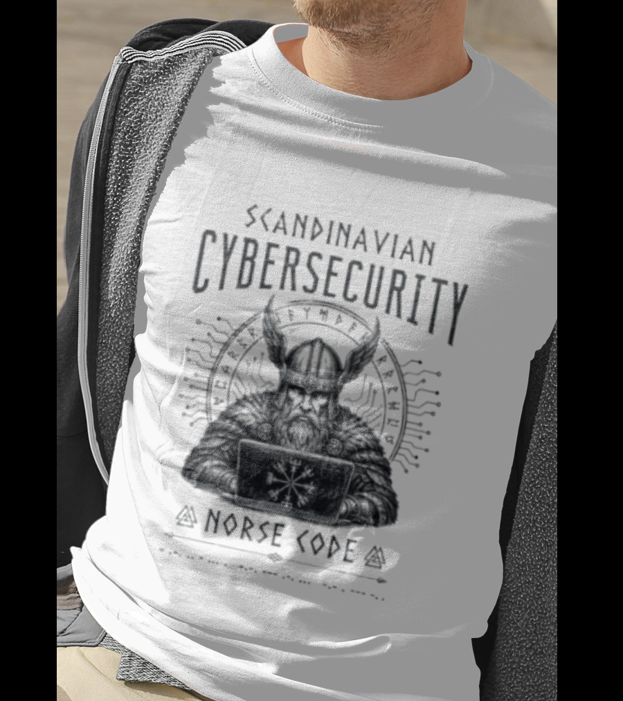 Scandinavian Cybersecurity Norse Code Digital Viking Symbol Tech T-Shirt