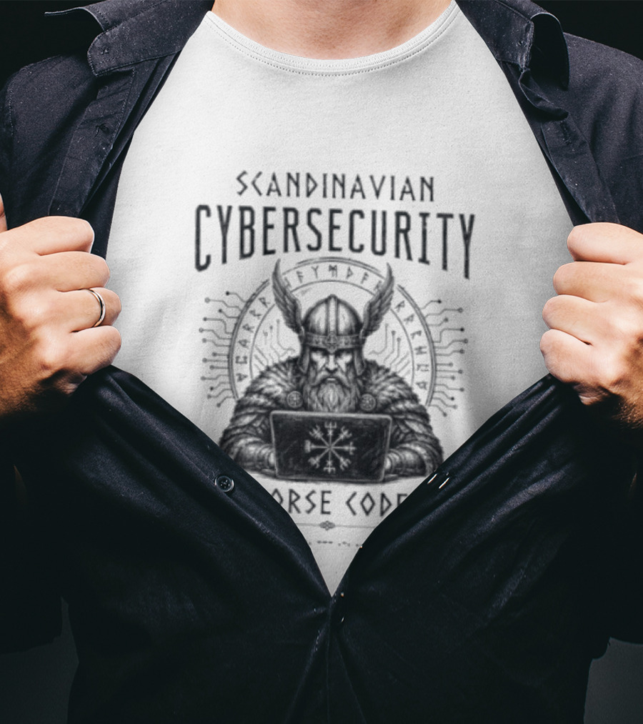 Scandinavian Cybersecurity Norse Code Digital Viking Symbol Tech T-Shirt