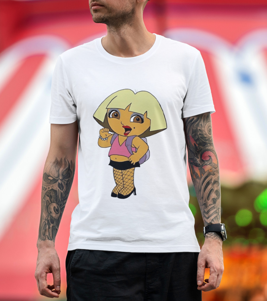 Explorer Parody Cartoon Mashup Pop Culture Icon With Backpack And Fishnets T-Shirt