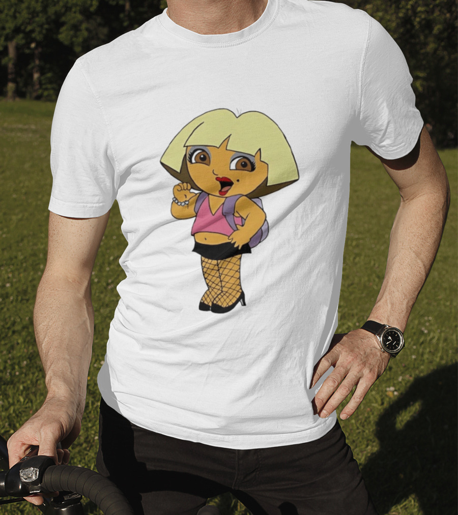 Explorer Parody Cartoon Mashup Pop Culture Icon With Backpack And Fishnets T-Shirt