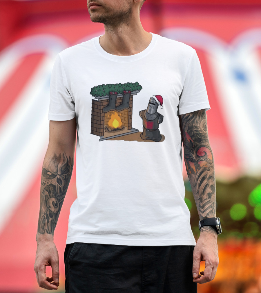 Monty Python Black Knight Christmas Holiday Fireplace Scene T-Shirt