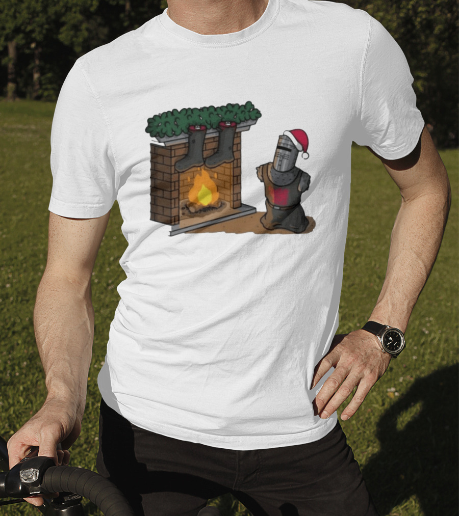Monty Python Black Knight Christmas Holiday Fireplace Scene T-Shirt