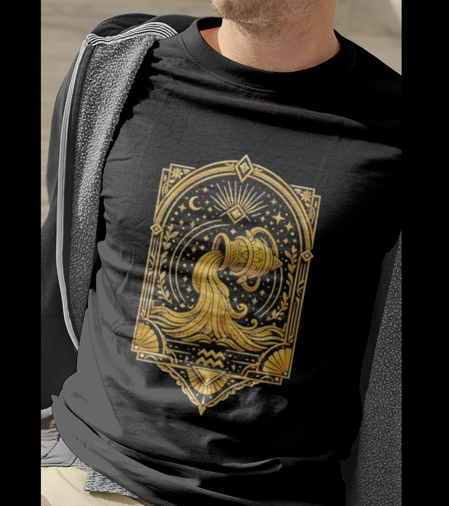 Aquarius Zodiac Golden Celestial Water Bearer T-Shirt