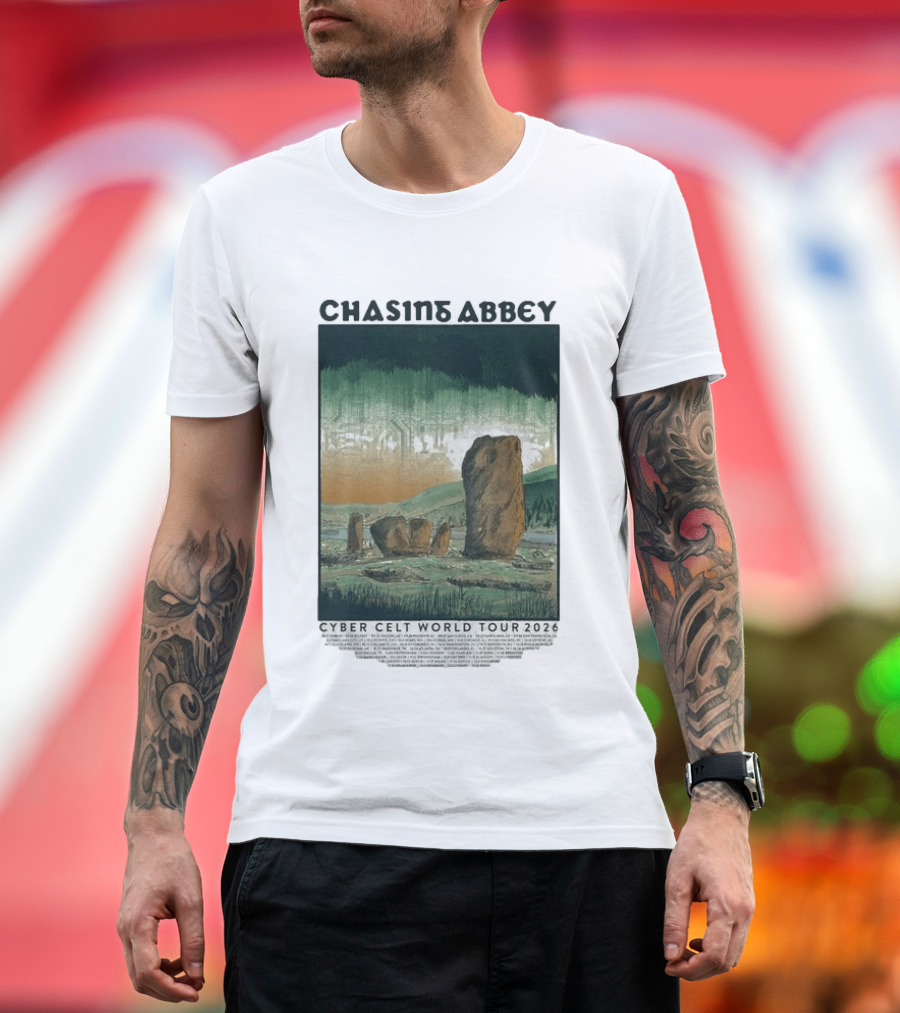 Chasins Abbey Cyber Celt World Tour 2026 Digital Stonehenge Landscape T-Shirt